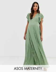 Платье макси с кружевными вставками ASOS DESIGN Maternity-Зеленый
