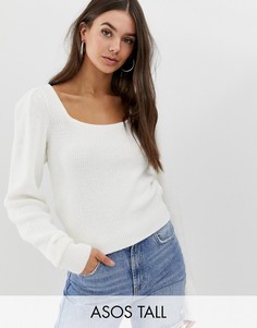 Джемпер крупной вязки с овальным вырезом и объемными рукавами ASOS DESIGN Tall-Кремовый