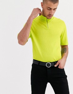 Неоново-зеленая футболка с короткой молнией ASOS DESIGN-Зеленый