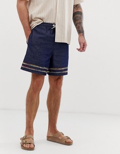 Джинсовые шорты цвета индиго с отделкой лентой ASOS DESIGN-Синий
