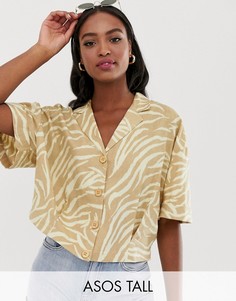 Свободный топ на пуговицах со звериным принтом ASOS DESIGN Tall-Мульти