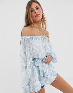 Топ с принтом пейсли, открытыми плечами и поясом ASOS DESIGN-Мульти