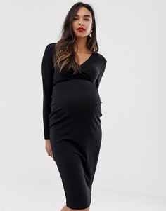 Платье миди с запахом на груди и поясом ASOS DESIGN Maternity-Черный