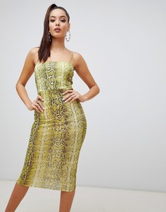 Платье-комбинация миди со змеиным принтом ASOS DESIGN-Мульти