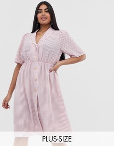Платье-рубашка миди на пуговицах в клеточку Fashion Union Plus-Розовый