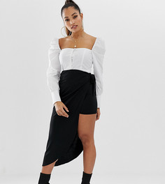 Черная асимметричная мини-юбка с запахом John Zack Petite-Черный