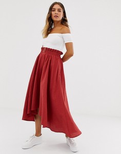 Пышная юбка миди из жатого хлопка с присборенным поясом ASOS DESIGN-Красный