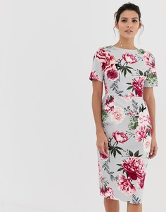 Платье миди с цветочным принтом ASOS DESIGN-Розовый
