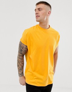 Желтая длинная oversize-футболка с круглым вырезом и отворотами на рукавах ASOS DESIGN-Желтый