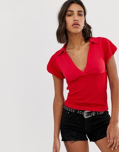 Топ с глубоким v-образным вырезом Free People Molly-Красный