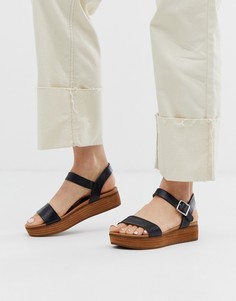 Черные кожаные сандалии на деревянной платформе Steve Madden - Aida-Черный