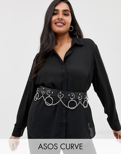 Разноцветный набедренный ремень с дизайном цепочки и кольца ASOS DESIGN Curve-Черный