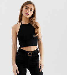 Присборенный топ с халтером ASOS DESIGN Petite-Черный