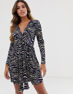 Плиссированное короткое приталенное платье со звериным принтом ASOS DESIGN-Мульти