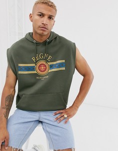 Oversize-худи цвета хаки без рукавов с принтом на груди ASOS DESIGN-Зеленый
