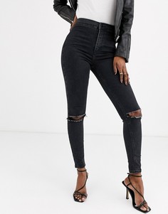 Черные джинсы скинни с рваной отделкой Topshop - Joni-Черный