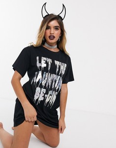 Футболка для сна в стиле Хэллоуина с надписью \let the haunting be-gin\" ASOS DESIGN-Черный