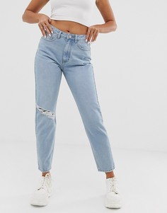 Выбеленные джинсы в винтажном стиле с рваной отделкой Missguided riot-Синий
