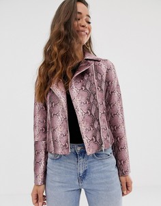 Байкерская куртка со змеиным рисунком ASOS DESIGN-Розовый