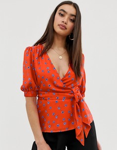 Топ с запахом и цветочным принтом Fashion Union-Красный