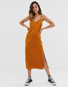 Атласное платье-комбинация рыжего цвета New Look-Красный