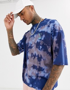 Синяя oversize-футболка с принтом тай-дай и вышивкой на груди ASOS DESIGN-Мульти