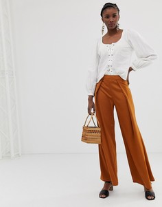 Широкие атласные брюки Glamorous-Коричневый