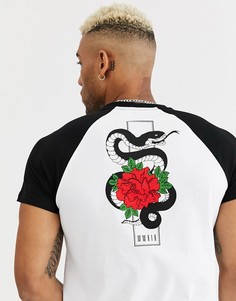 Футболка с рукавами реглан и змеиным принтом ASOS DESIGN-Белый