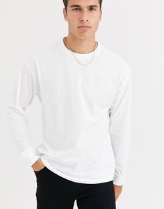 Белый oversize-лонгслив с манжетами New Look