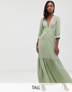 Чайное платье макси с глубоким вырезом ASOS DESIGN-Зеленый
