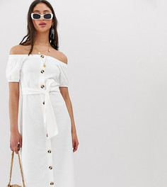 Меланжевый сарафан миди на пуговицах ASOS DESIGN-Белый