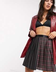 Клетчатая мини-юбка из искусственной кожи в складку ASOS DESIGN-Мульти