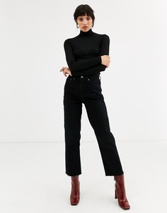 Черный сетчатый топ с высоким воротом Topshop