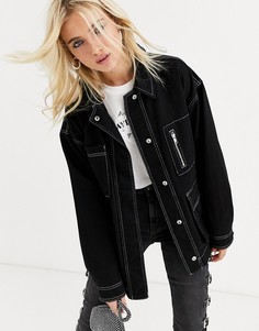 Черная джинсовая куртка рубашечного кроя с контрастными швами Topshop-Черный