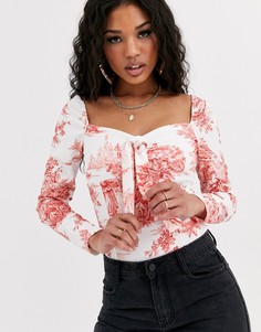 Боди с принтом \фарфор\" Missguided-Мульти