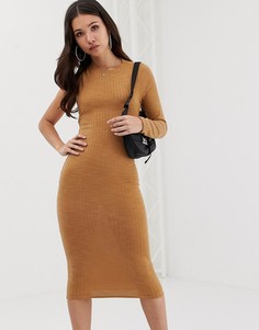 Платье миди в рубчик с открытой спиной ASOS DESIGN-Бежевый