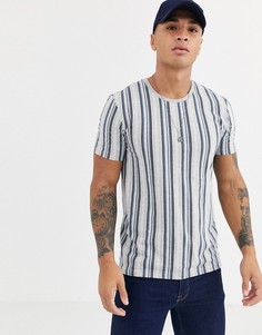 Футболка с вертикальными полосками серого и синего цвета Burton Menswear-Серый