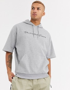 Серый меланжевый oversize-худи с короткими рукавами и принтом ASOS DESIGN