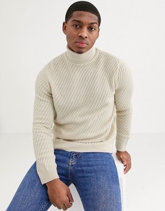 Свободная светло-бежевая водолазка в диагональный рубчик ASOS DESIGN-Кремовый