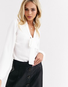 Кремовая блузка с бантом New Look-Белый
