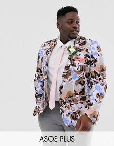 Сиреневый приталенный блейзер с цветочным принтом ASOS DESIGN Plus Wedding-Фиолетовый