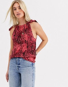 Топ с леопардовым принтом и завязками на плечах Vero Moda-Красный