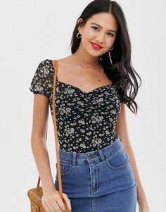 Боди с вырезом сердечком и цветочным принтом Miss Selfridge-Мульти