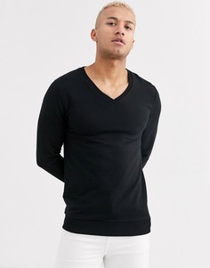 Черный обтягивающий свитшот с V-образным вырезом ASOS DESIGN