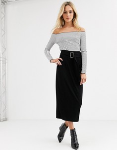 Удлиненная юбка-карандаш с поясом ASOS DESIGN-Черный