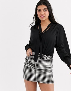 Черная блузка с завязкой на бант New Look-Черный