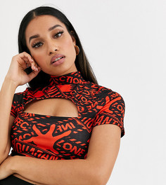 Кроп-топ на Хэллоуин с вырезами и принтом ASOS DESIGN Petite-Мульти