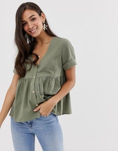 Свободный топ из жатой ткани на пуговицах ASOS DESIGN-Зеленый