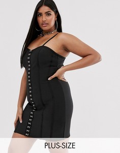 Черное премиум-платье мини в бандажном стиле с застежкой на крючки Missguided Plus-Черный