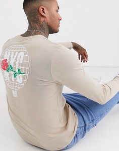 Лонгслив с принтом на спине ASOS DESIGN-Бежевый